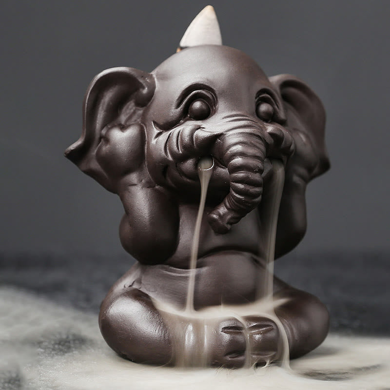 Cute Elephant Purple Clay Backflow Smoke Fountain Peace Incense Burner Decoration