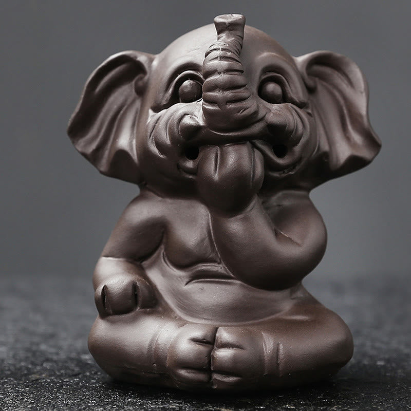 Cute Elephant Purple Clay Backflow Smoke Fountain Peace Incense Burner Decoration