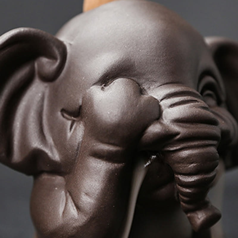 Cute Elephant Purple Clay Backflow Smoke Fountain Peace Incense Burner Decoration