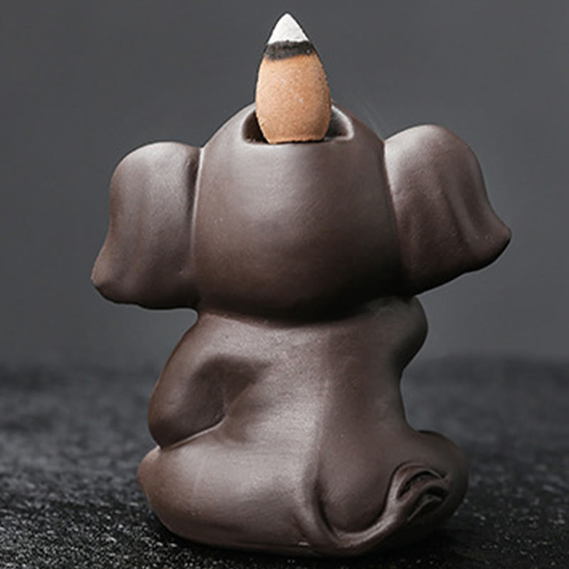 Cute Elephant Purple Clay Backflow Smoke Fountain Peace Incense Burner Decoration
