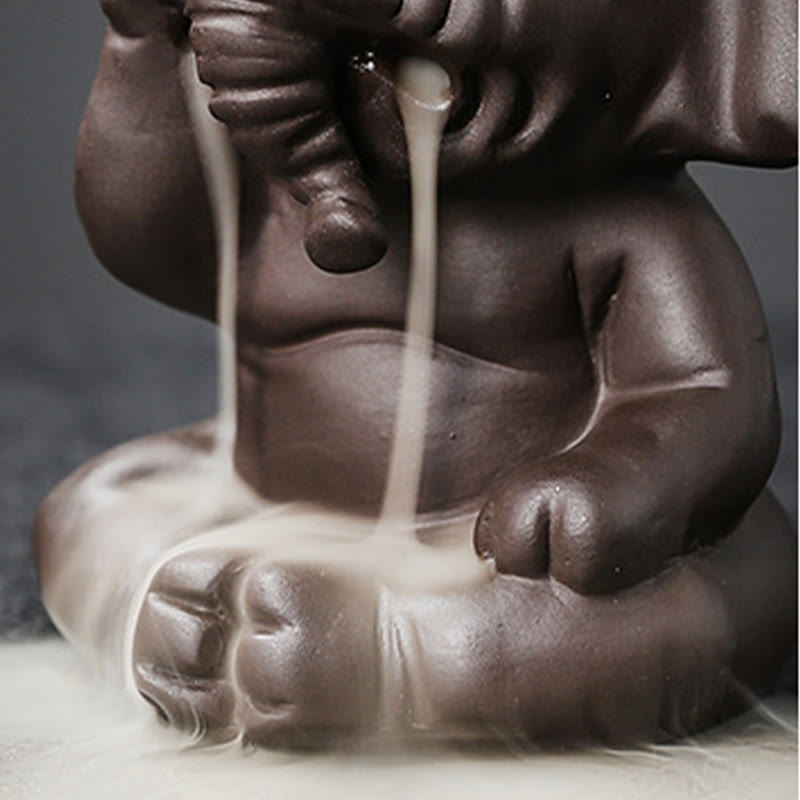 Cute Elephant Purple Clay Backflow Smoke Fountain Peace Incense Burner Decoration
