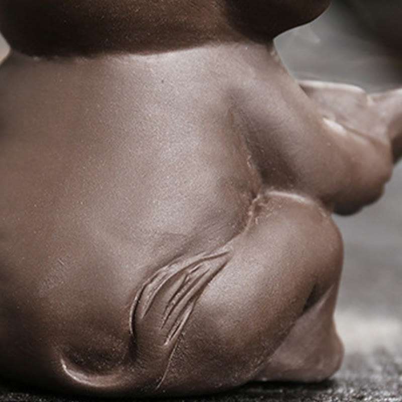 Little Elephant Holding Leaf Purple Clay Backflow Smoke Fountain Incense Burner Decoration