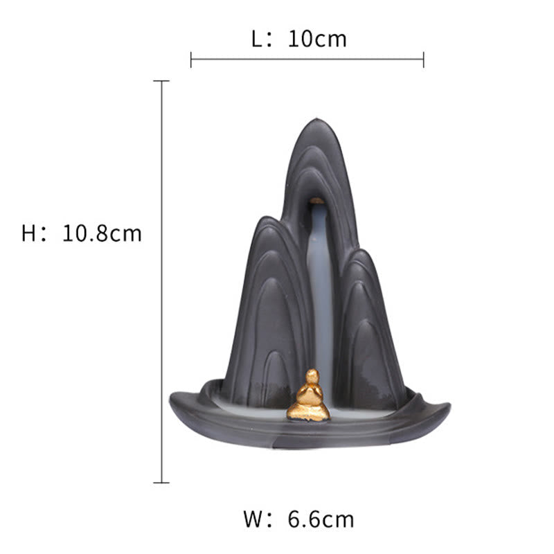 Little Monk Mountains Flowing Water Purple Clay Ceramic Backflow Incense Burner Decoration