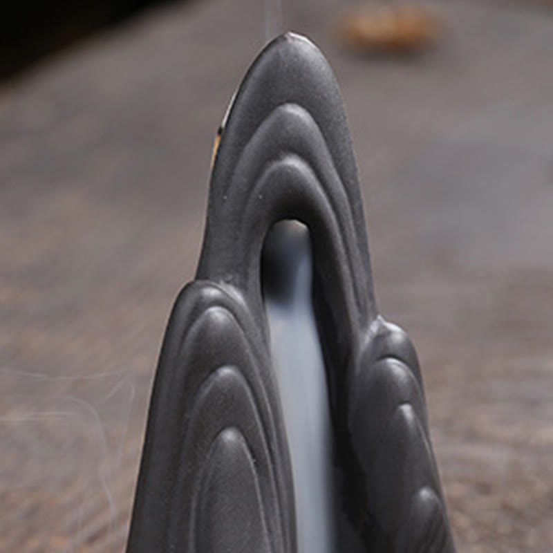 Little Monk Mountains Flowing Water Purple Clay Ceramic Backflow Incense Burner Decoration
