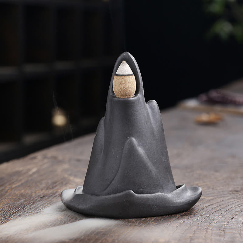 Little Monk Mountains Flowing Water Purple Clay Ceramic Backflow Incense Burner Decoration