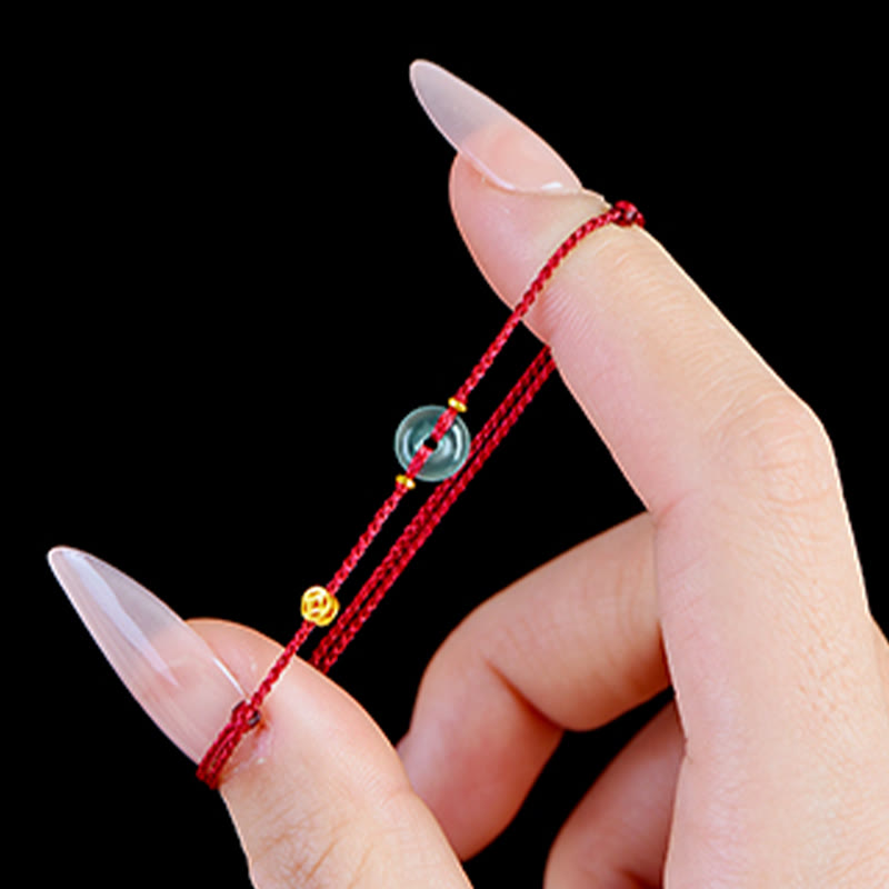 Peace Buckle Copper Coins Jade Red String Connection Bracelet Anklet