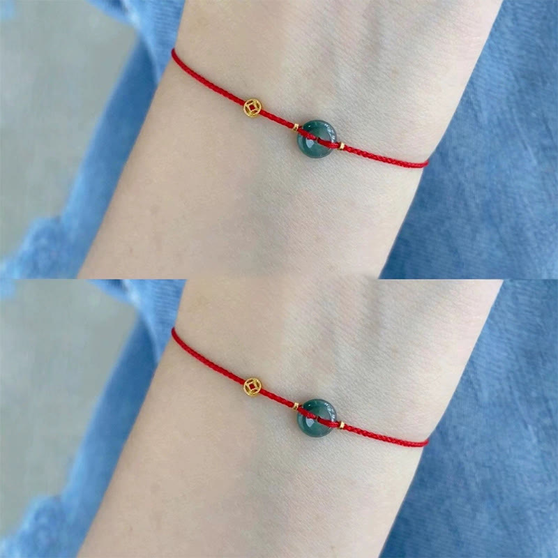 Peace Buckle Copper Coins Jade Red String Connection Bracelet Anklet