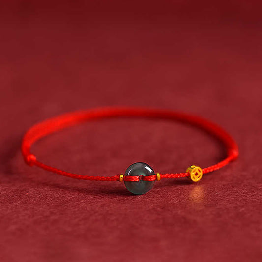 Peace Buckle Copper Coins Jade Red String Connection Bracelet Anklet