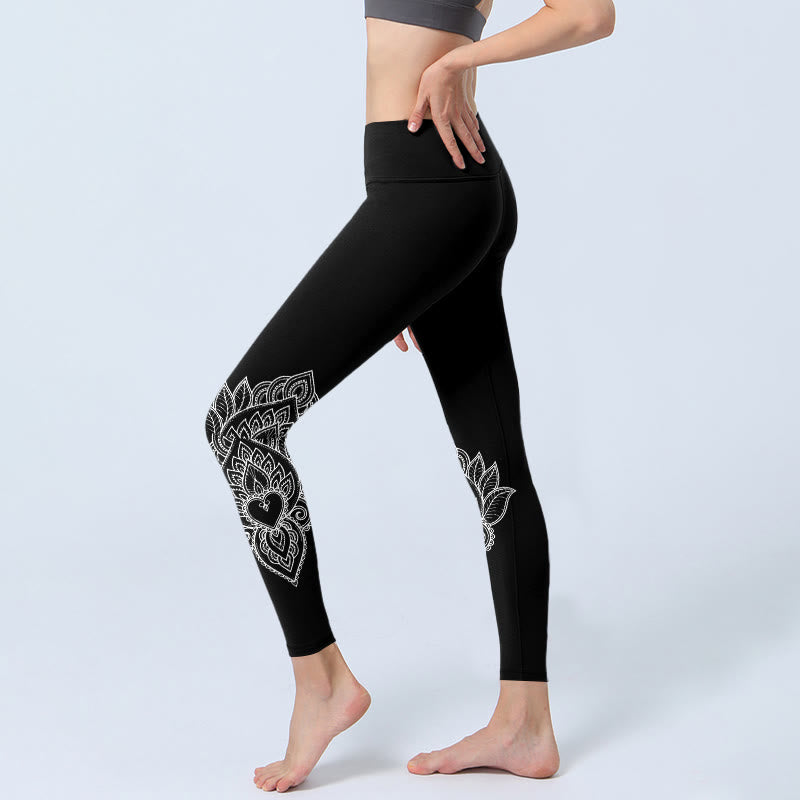Heart-shaped Petals Flowers Print Gym Leggings Women's Yoga Pants