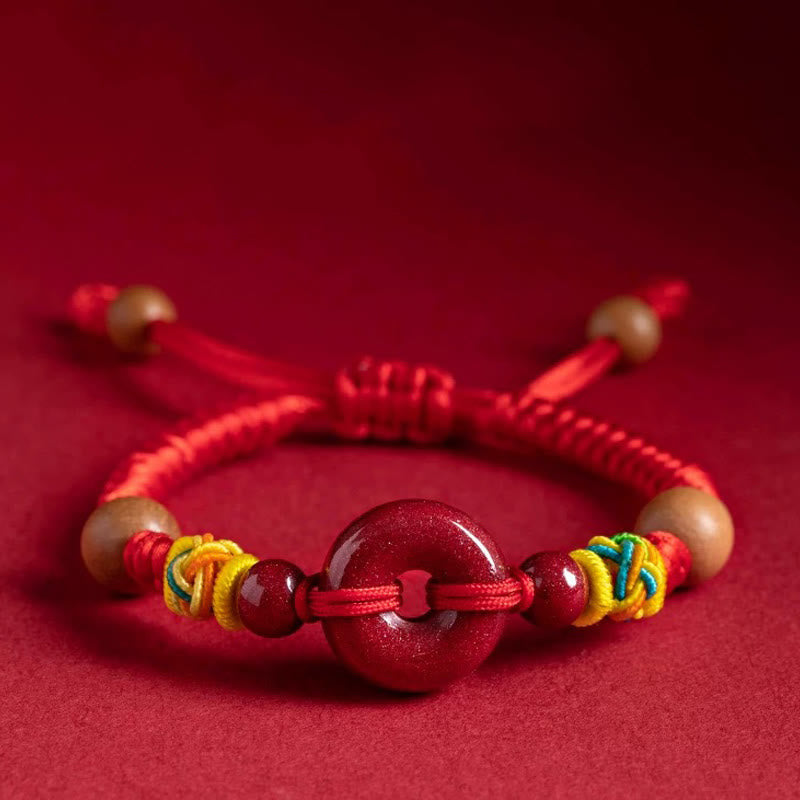 Red String Peach Wood Peace Buckle Cinnabar Protection Adult Kid Bracelet