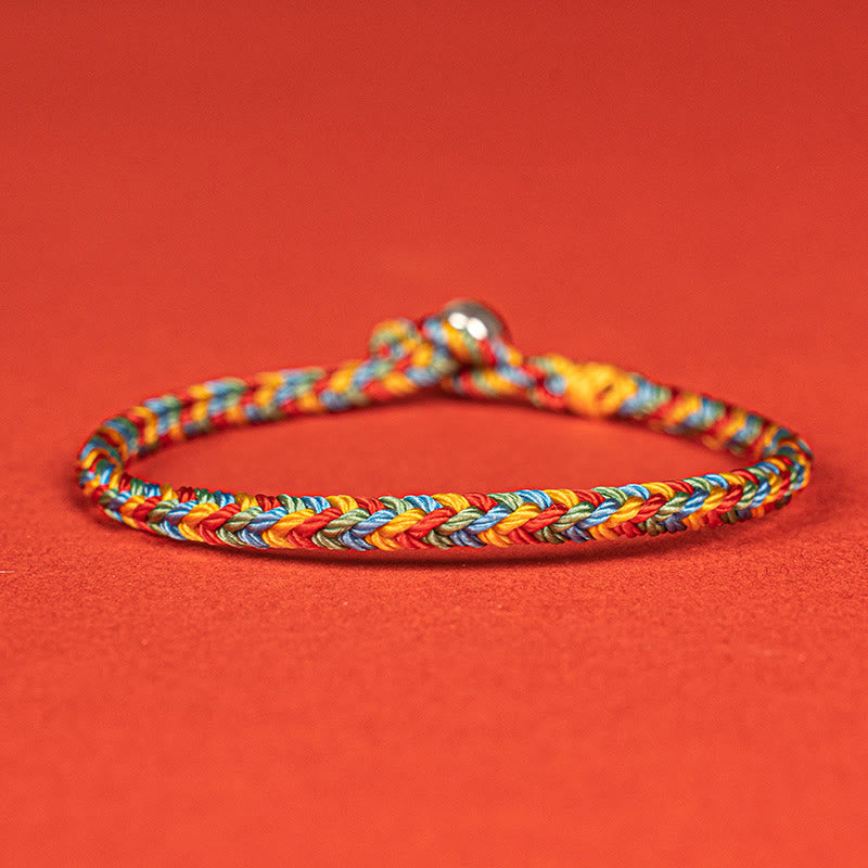 925 Sterling Silver Eight Thread Peace Knot Colorful Rope Luck Braided Bracelet