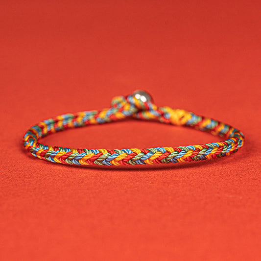 925 Sterling Silver Eight Thread Peace Knot Colorful Rope Luck Braided Bracelet