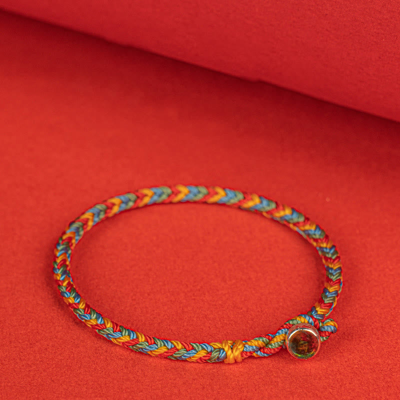 925 Sterling Silver Eight Thread Peace Knot Colorful Rope Luck Braided Bracelet
