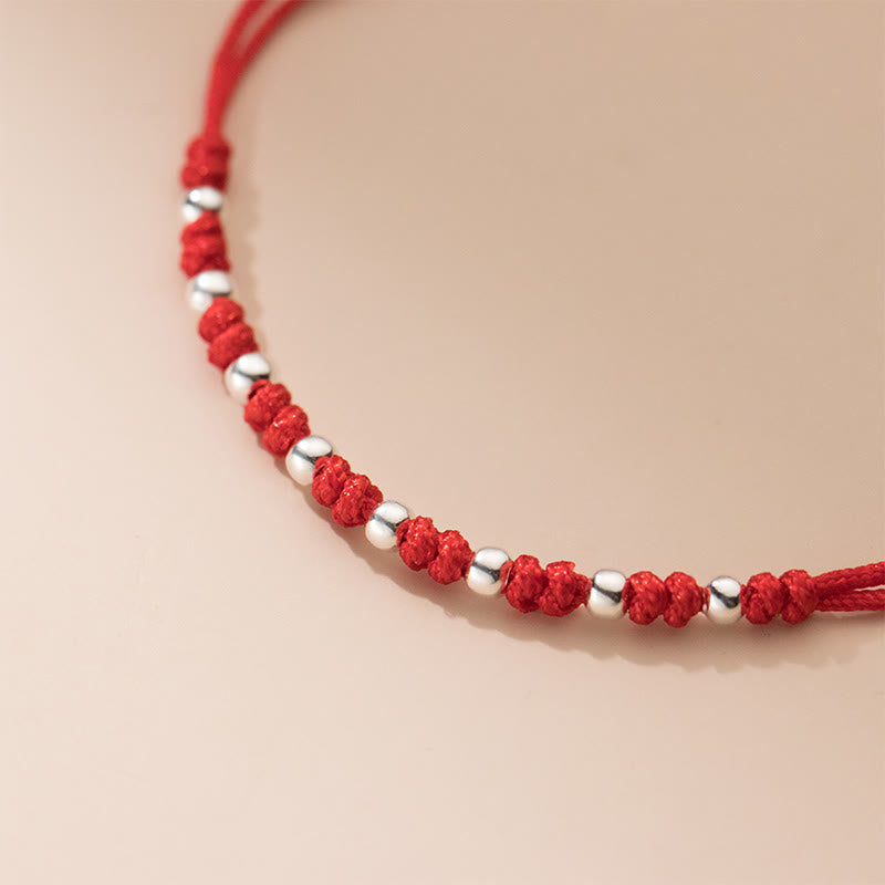 925 Sterling Silver Beads Red String Adjustable Luck Bracelet