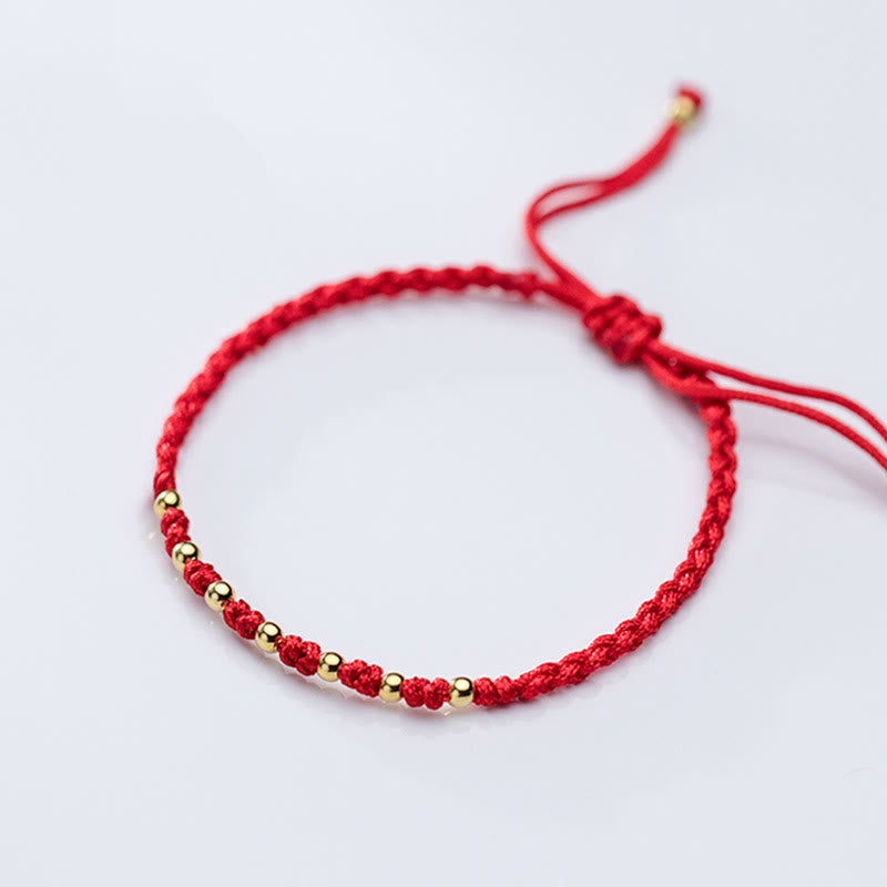 925 Sterling Silver Plated Gold Beads Red String Braided Protection Bracelet