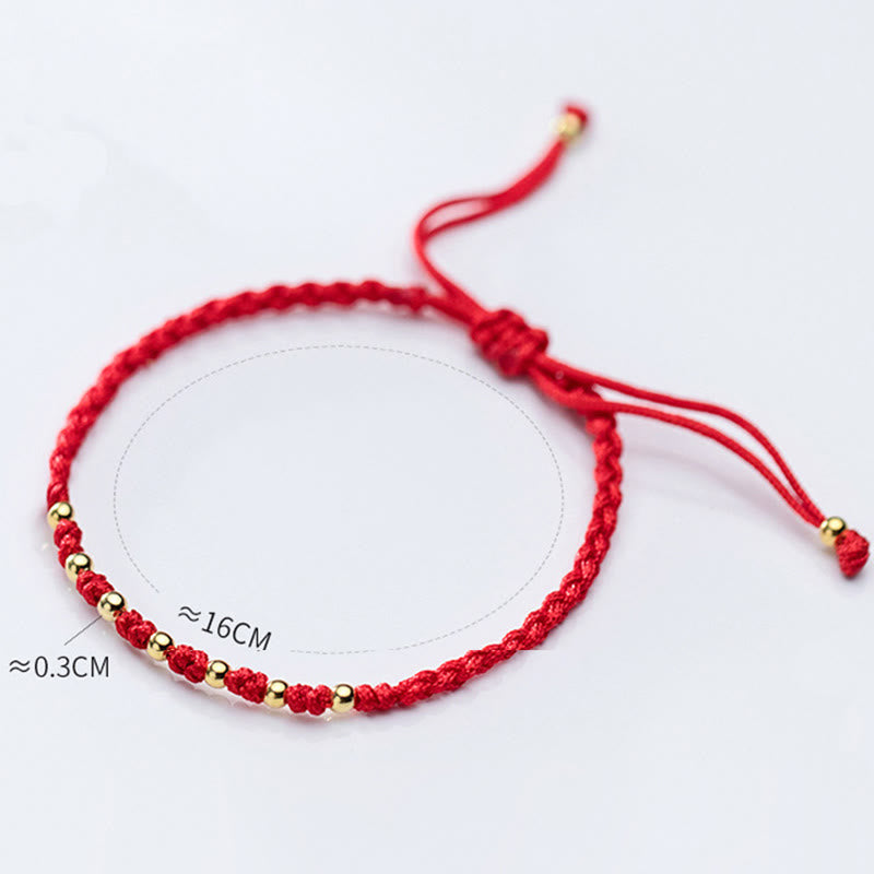 925 Sterling Silver Plated Gold Beads Red String Braided Protection Bracelet