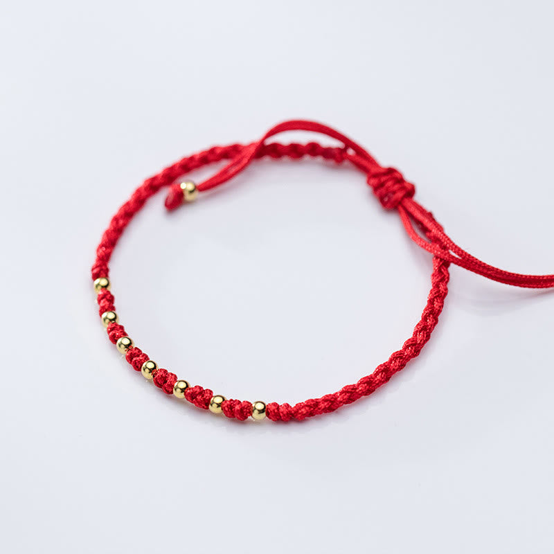 925 Sterling Silver Plated Gold Beads Red String Braided Protection Bracelet
