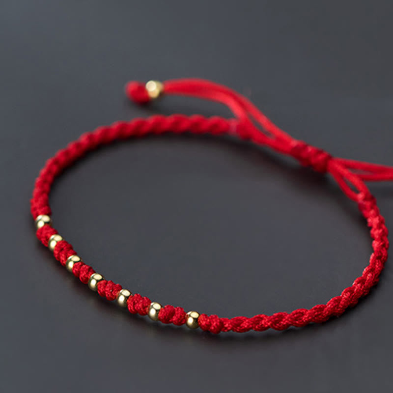925 Sterling Silver Plated Gold Beads Red String Braided Protection Bracelet