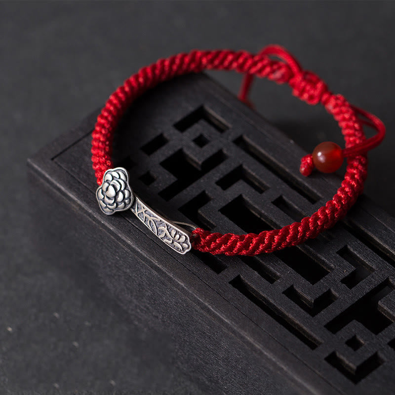 Retro 925 Sterling Silver Ruyi As One Wishes Red String Braided Luck Bracelet