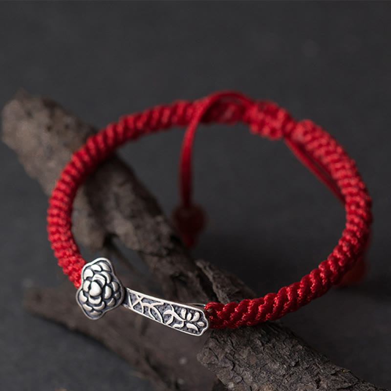 Retro 925 Sterling Silver Ruyi As One Wishes Red String Braided Luck Bracelet