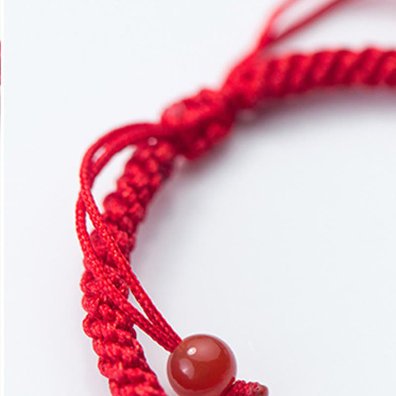 Retro 925 Sterling Silver Ruyi As One Wishes Red String Braided Luck Bracelet