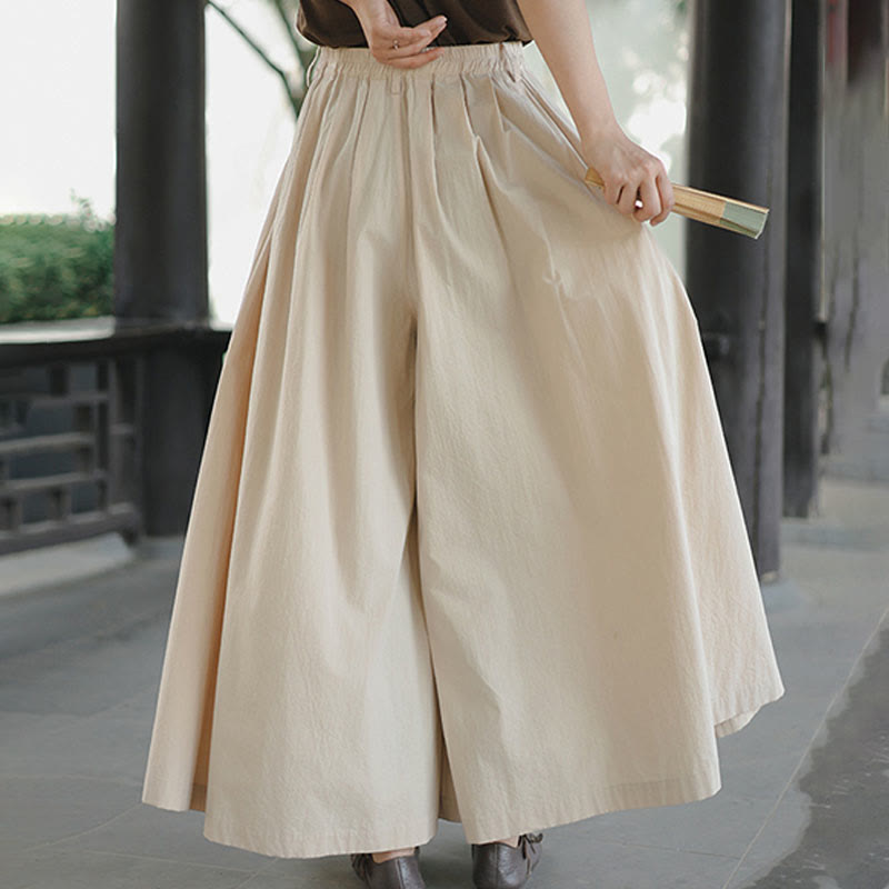 Casual Plain Loose Cotton Women's Wide Leg Pants With Pockets