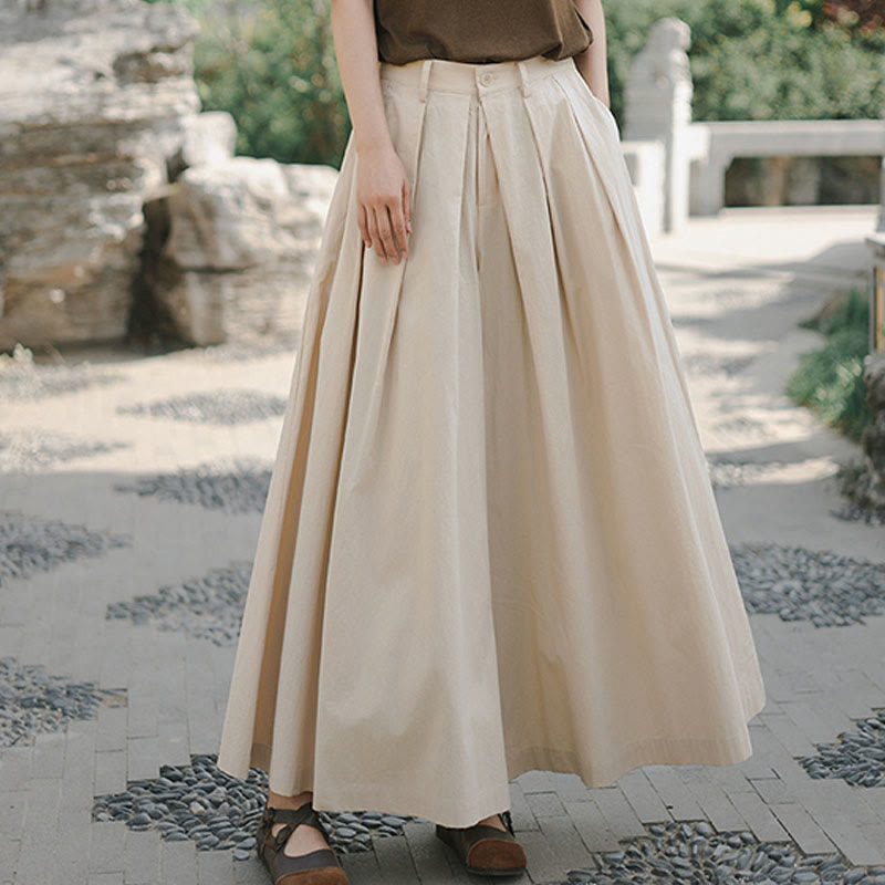 Casual Plain Loose Cotton Women's Wide Leg Pants With Pockets