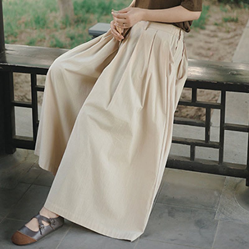Casual Plain Loose Cotton Women's Wide Leg Pants With Pockets