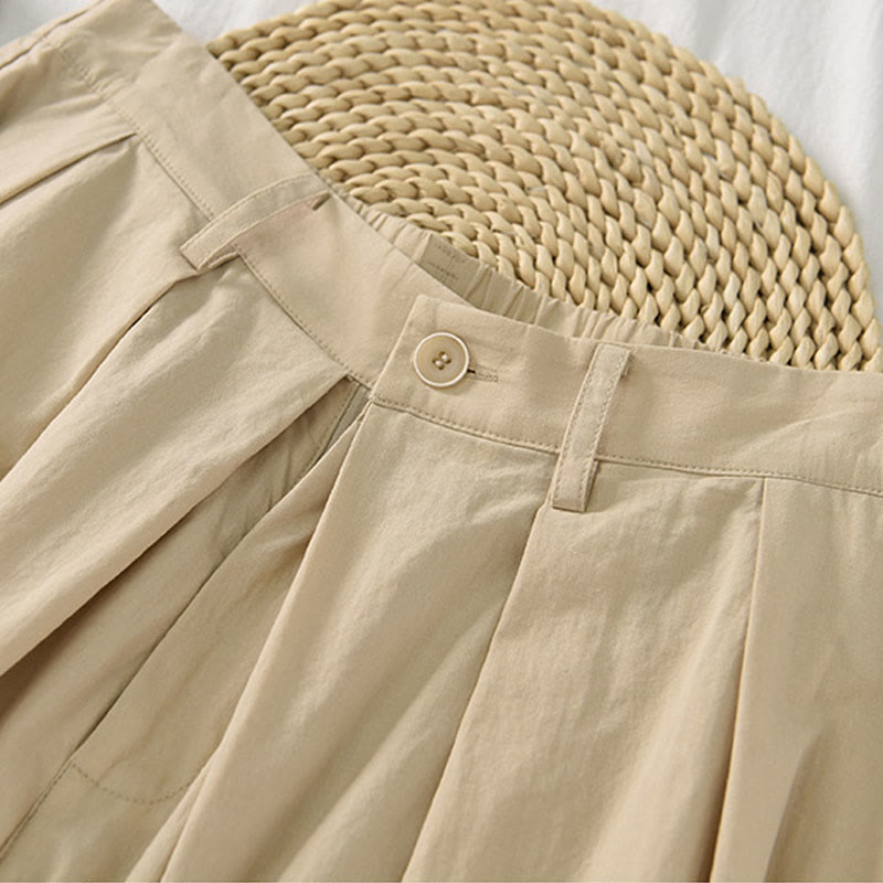 Casual Plain Loose Cotton Women's Wide Leg Pants With Pockets