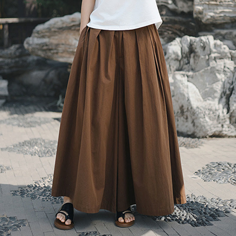 Casual Plain Loose Cotton Women's Wide Leg Pants With Pockets
