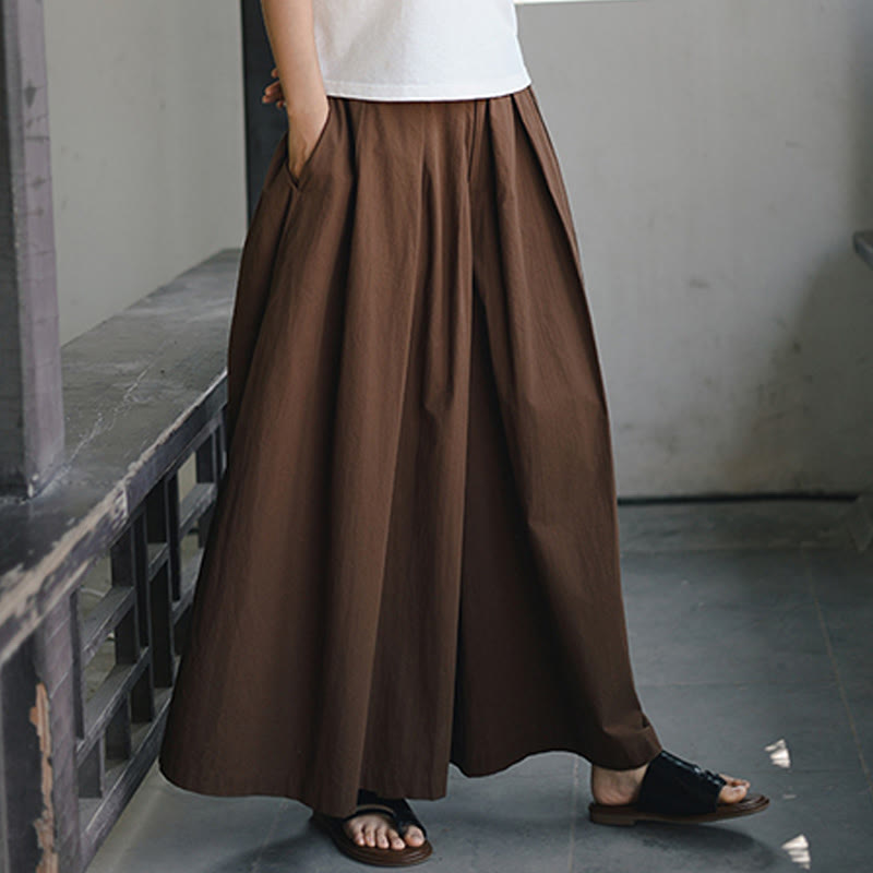 Casual Plain Loose Cotton Women's Wide Leg Pants With Pockets