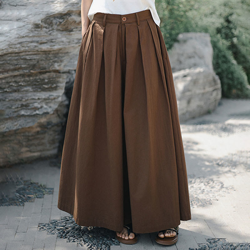 Casual Plain Loose Cotton Women's Wide Leg Pants With Pockets