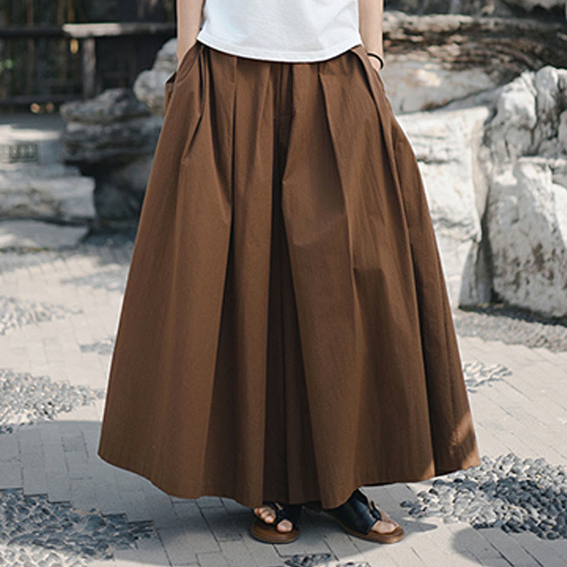 Casual Plain Loose Cotton Women's Wide Leg Pants With Pockets