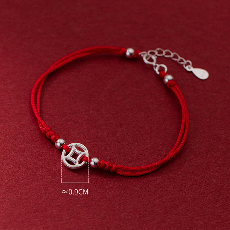 925 Sterling Silver Hollow Copper Coin Luck String Bracelet