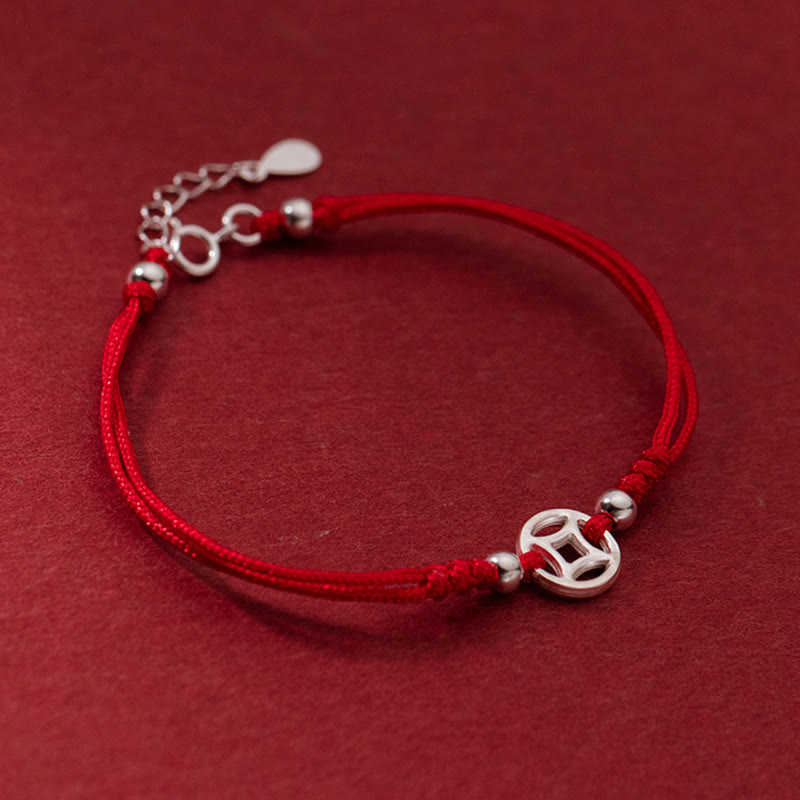 925 Sterling Silver Hollow Copper Coin Luck String Bracelet