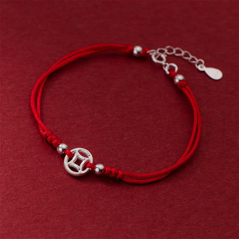 925 Sterling Silver Hollow Copper Coin Luck String Bracelet
