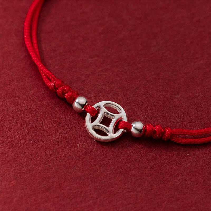 925 Sterling Silver Hollow Copper Coin Luck String Bracelet