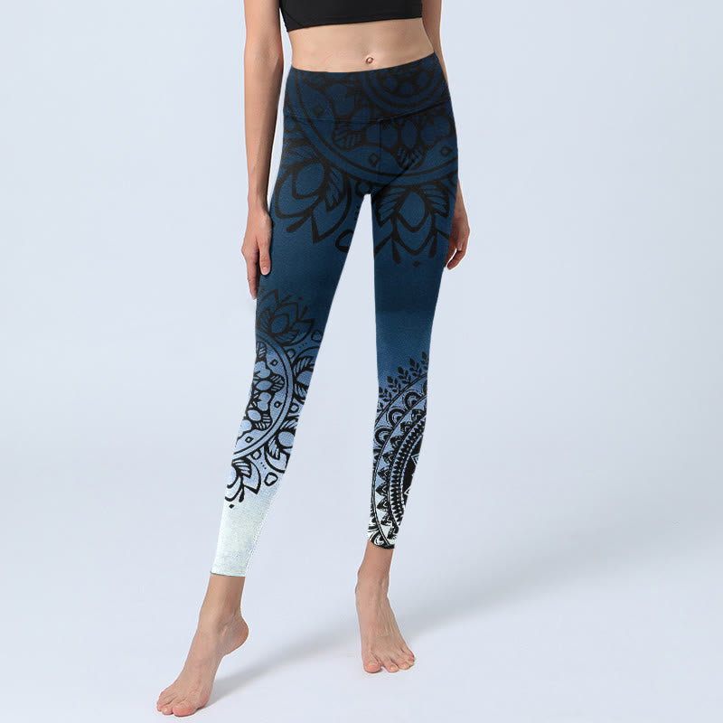 Circular Mandala Flower Print Gym Leggings Women's Yoga Pants