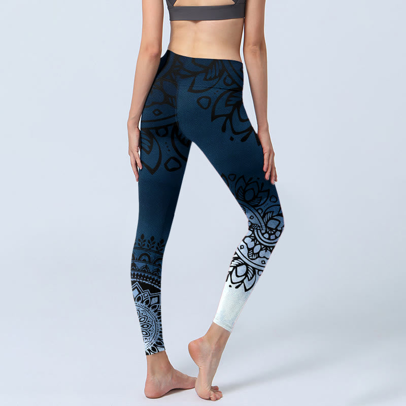 Circular Mandala Flower Print Gym Leggings Women's Yoga Pants