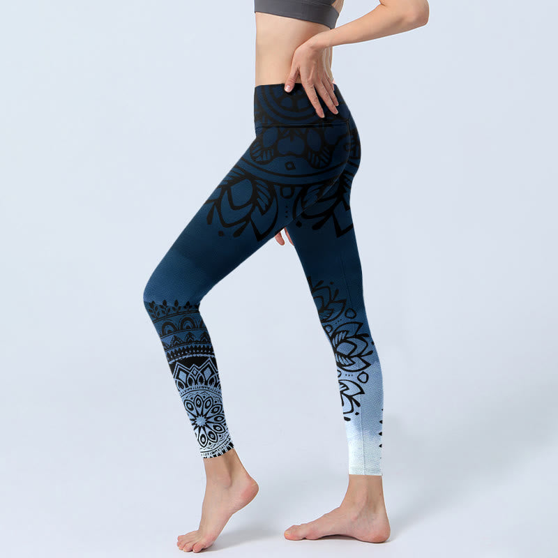 Circular Mandala Flower Print Gym Leggings Women's Yoga Pants