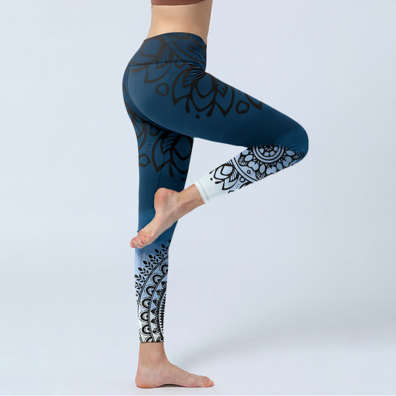 Circular Mandala Flower Print Gym Leggings Women's Yoga Pants