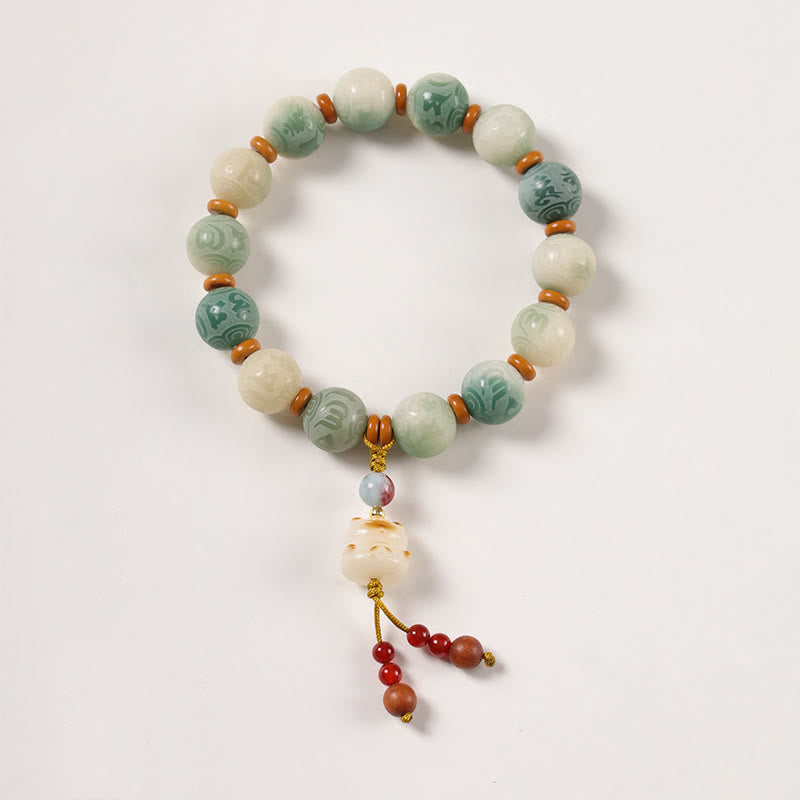 Gradient Bodhi Seed Om Mani Padme Hum Carved Zakiram Peace Bracelet