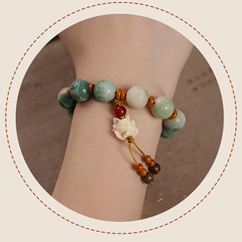 Gradient Bodhi Seed Om Mani Padme Hum Carved Zakiram Peace Bracelet