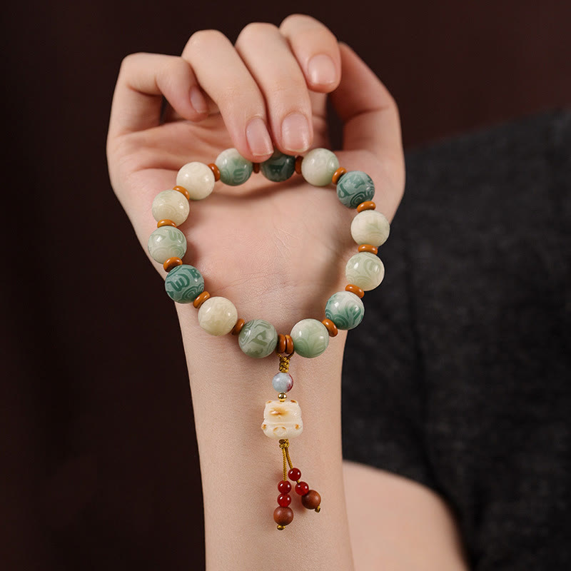 Gradient Bodhi Seed Om Mani Padme Hum Carved Zakiram Peace Bracelet