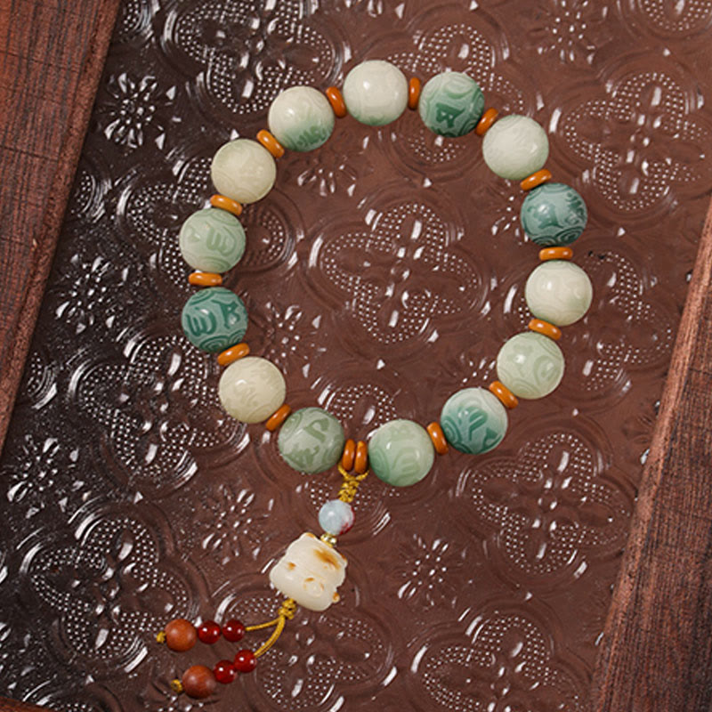 Gradient Bodhi Seed Om Mani Padme Hum Carved Zakiram Peace Bracelet