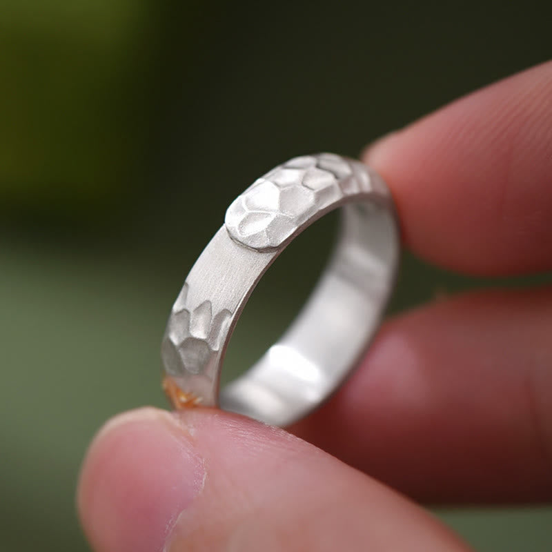 Hammer Pattern Om Mani Padme Hum Copper Plated Silver Wealth Ring