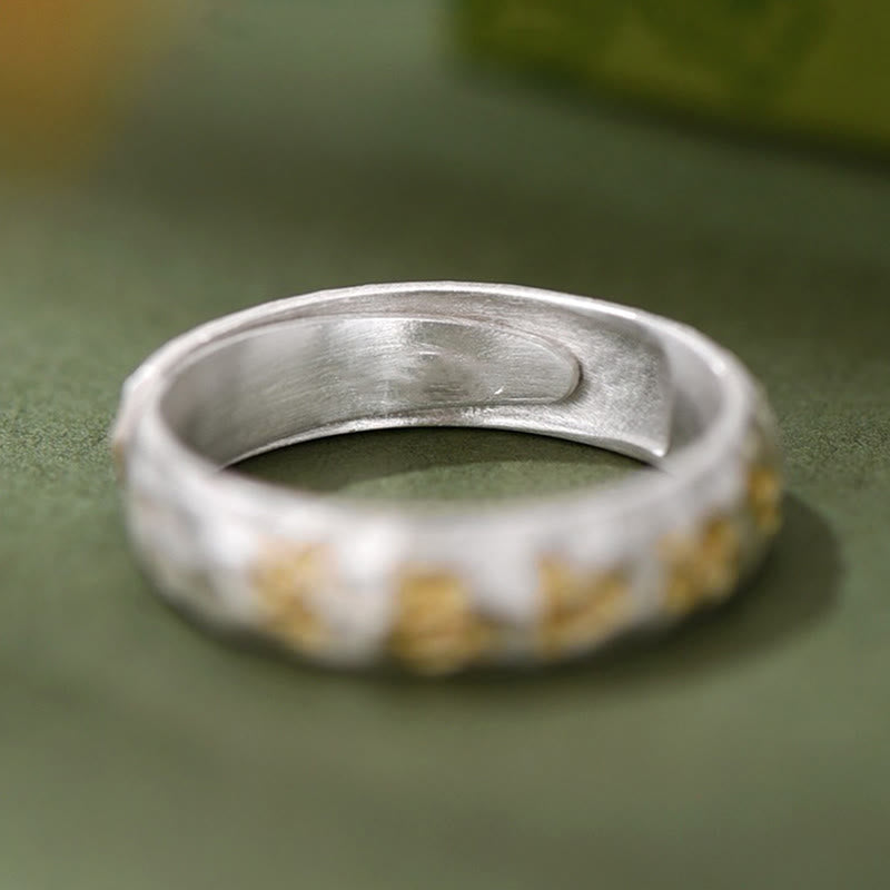Hammer Pattern Om Mani Padme Hum Copper Plated Silver Wealth Ring