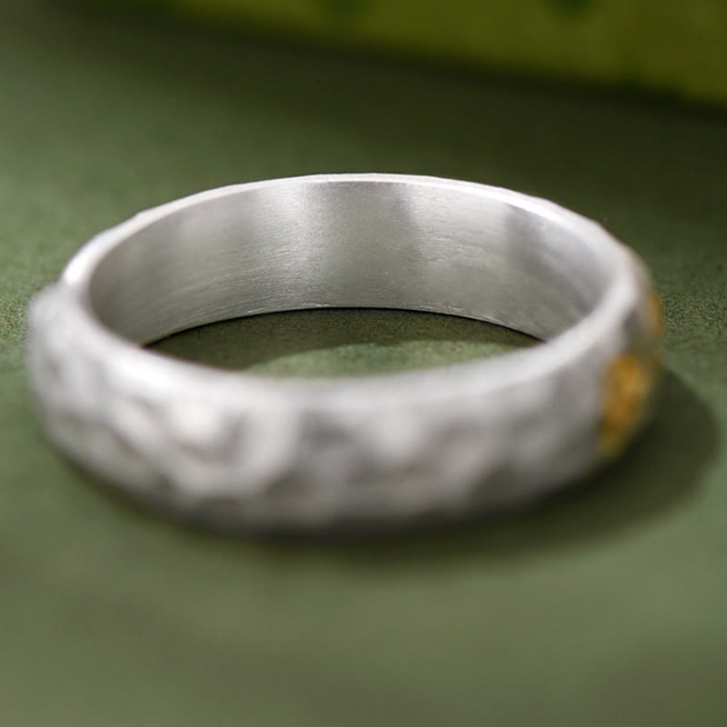 Hammer Pattern Om Mani Padme Hum Copper Plated Silver Wealth Ring