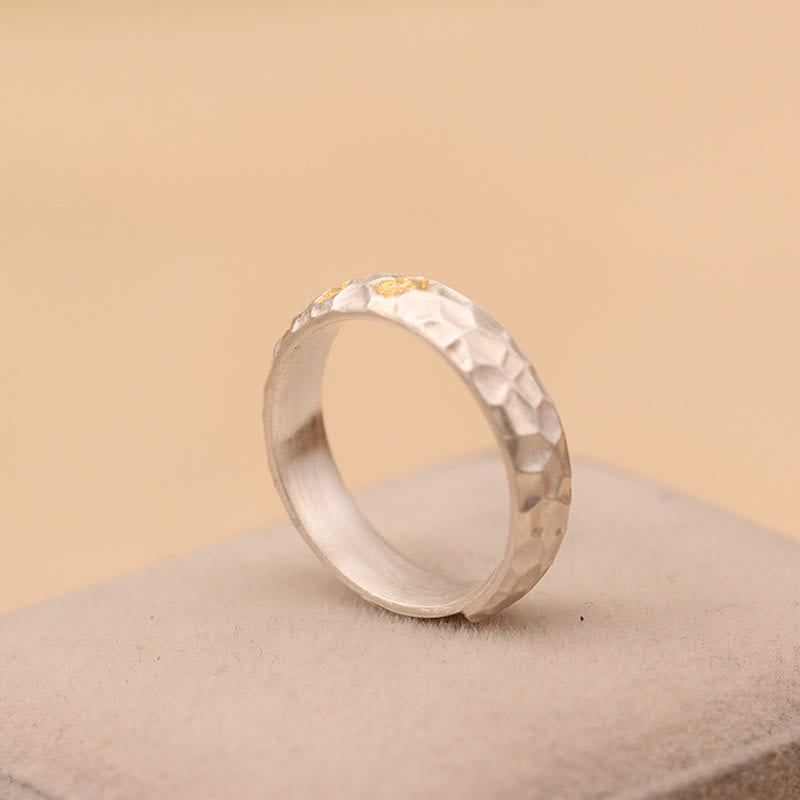 Hammer Pattern Om Mani Padme Hum Copper Plated Silver Wealth Ring