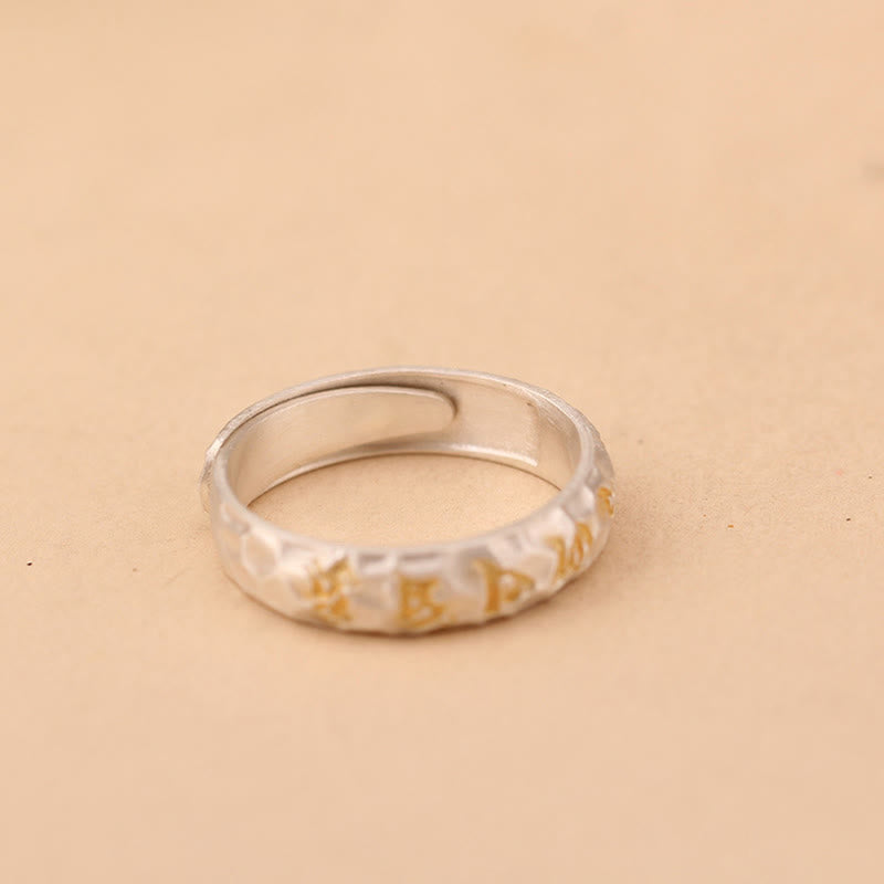 Hammer Pattern Om Mani Padme Hum Copper Plated Silver Wealth Ring